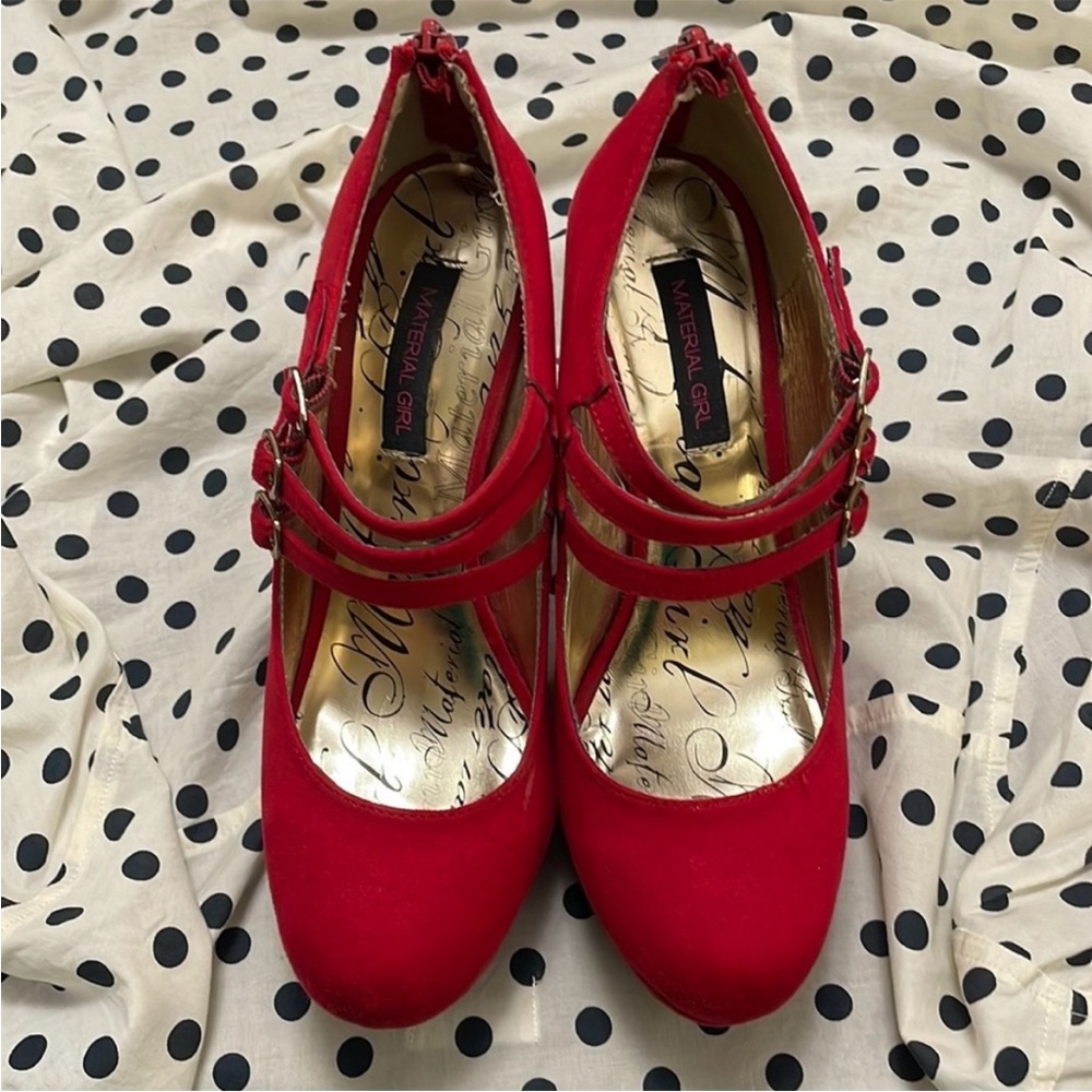Material Girl Red Faux Suede Pumps
